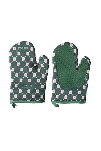 OEM Set de 2 mănuși de bucătărie verzi rezistente la căldură, din material textil și cauciuc, până la 330°C, 26,5x18cm