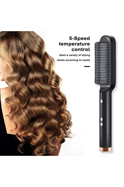 HYX Tnobhg Hair Straightener Brush US Plug 5-Level Temp Control 2-in-1 Ceramic Hair Curler Comb