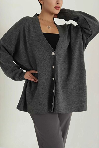 İKLİM LİFE Düğmeli Oversize Triko Hırka