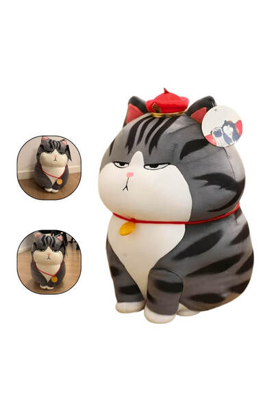 DrKala Digital Kala Plush Toy, Adorable Cat with Medallion, 30 cm, White/Grey
