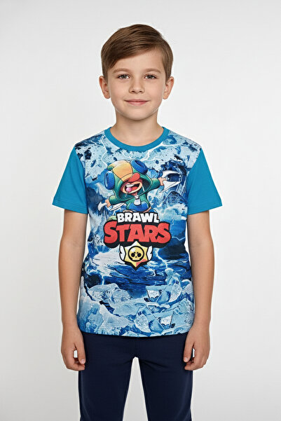 Vaxy Style Erkek Çocuk Bisiklet Yaka Relax Fit Pamuklu Brawl Stars Leon Baskı...