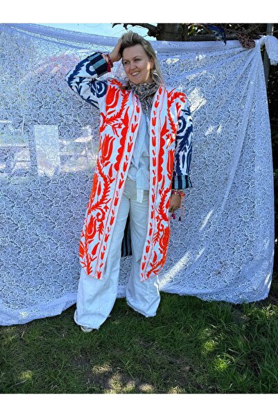 handmadeproducts Kimono lung din bumbac, lucrat manual în India