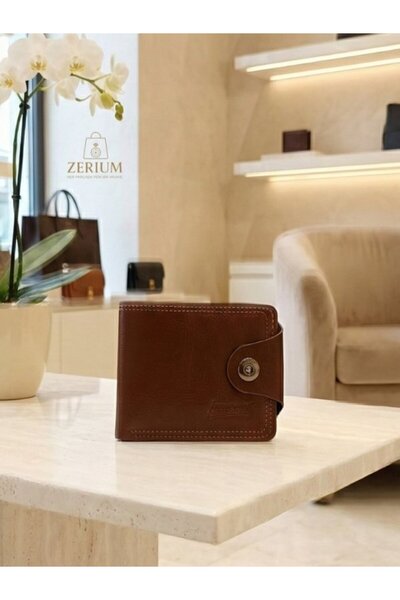 ZERİUM PU Deri Erkek Cüzdan - Taba Renk Klasik Çıtçıtlı Kartlık (Classic Tan)