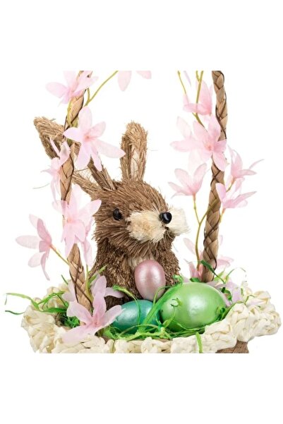 VENITIVO VINDEM CELOR INTELIGENTI VENITIVO Decorative Easter Basket with Handle & Bunny with Pink Flowers & Eggs 17 x 35 cm
