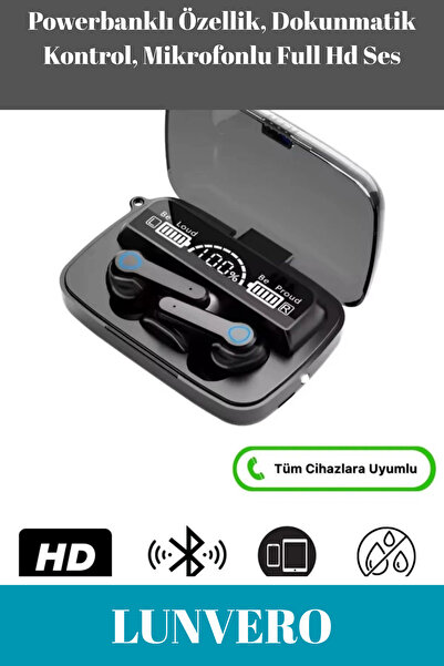 Lunvero Premium HD Hi-Fi Ses Dokunmatik Dijital Göstergeli Powerbanklı M19 5.3 Mikrofonlu Kulaklık