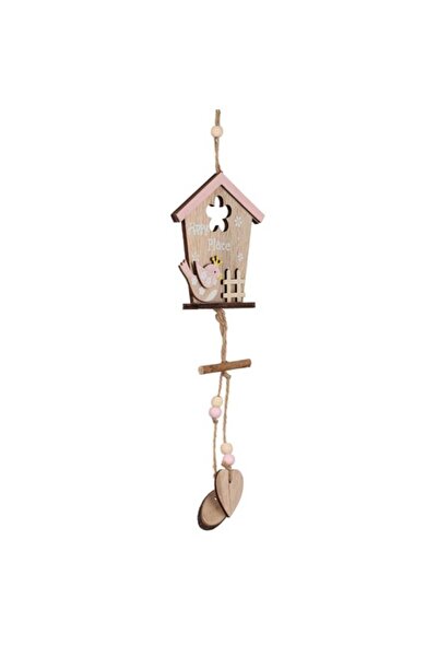 VENITIVO VINDEM CELOR INTELIGENTI VENITIVO hanging wooden house ornament with bird and heart, wood and pale pink, 10x2x38 cm