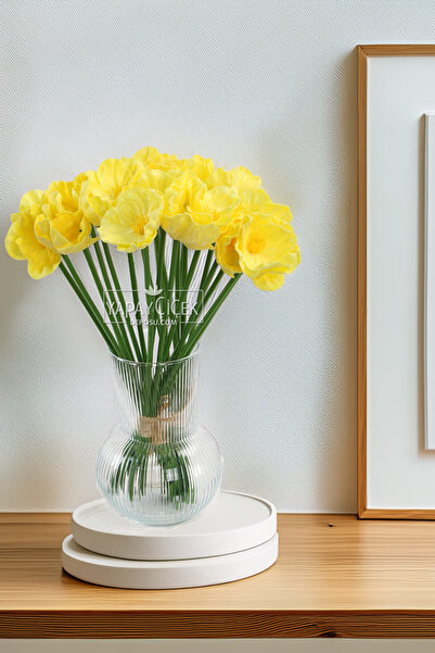 Yapay Çiçek Deposu Yapay Çiçek 8’li Islak Dağ Gelinciği Demeti 33 cm Sarı