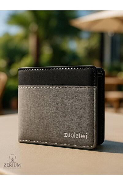 ZERİUM Fabric Men's Card Holder Wallet - Gray Textured Minimal Design (Grey Texture)