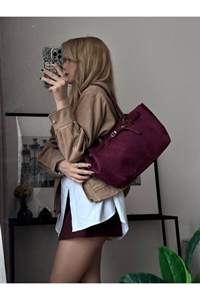 mèche atelier since 2024 Nely Women's Suede Shoulder Bag Burgundy