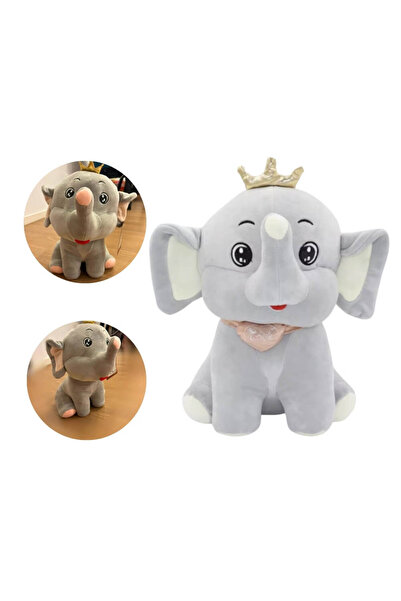DrKala Digital Kala Premium Plush Elephant, Grey, with Heart and Crown, 30 cm