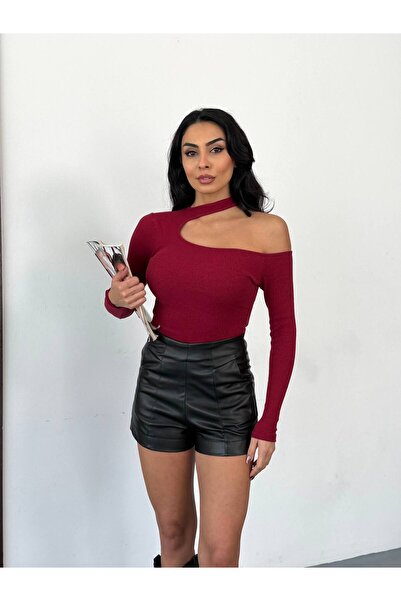 Cuyka Asymmetrical Neckline One Shoulder Ribbed Knit Blouse