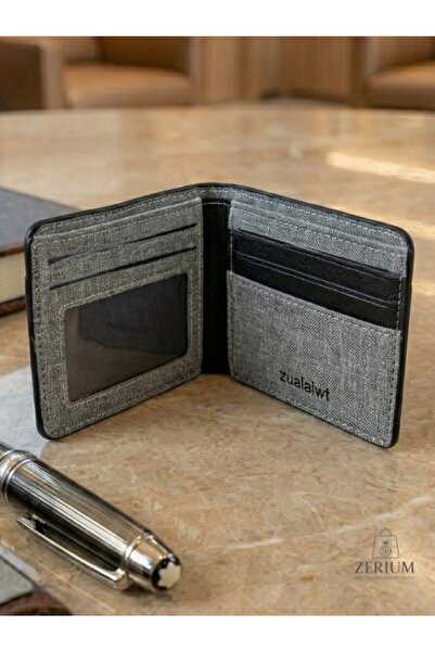 ZERİUM Fabric Men's Card Holder Wallet - Gray Textured Minimal Design (Grey Texture)