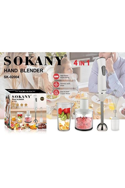 SOKANY 4-in-1 Hand Blender Set SK-02004, 600W Stainless Steel Blender with Chopper, Whisk & Cup