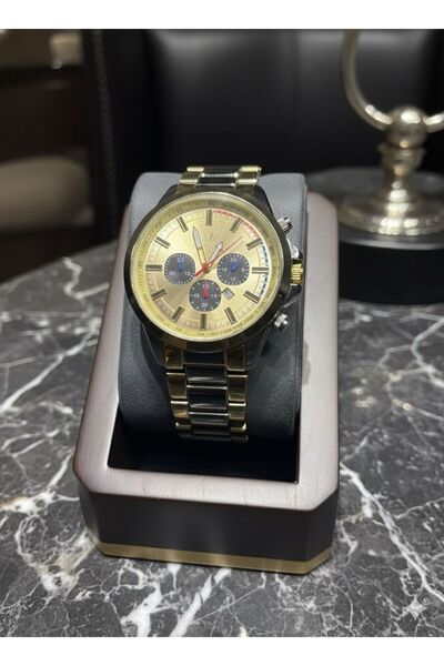 Feronnucci ساعة كرونوغراف رياضية للرجال بسوار فولاذي ذهبي وفضي + مع هدية سوار +