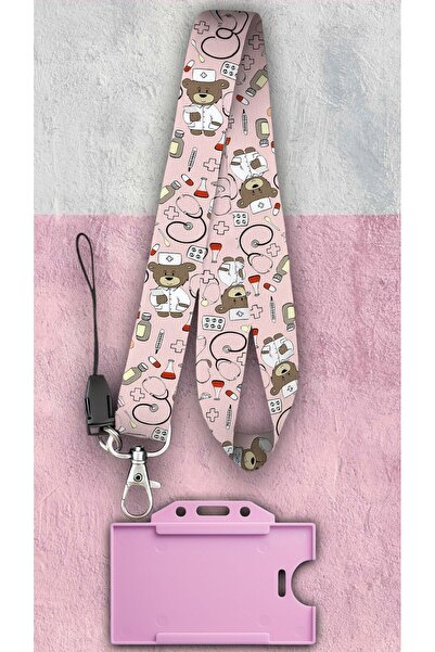 chic crazze حزام رقبة منقوش عليه دمية الدب الطبيب باللون الوردي، ملحق لحمل بط...