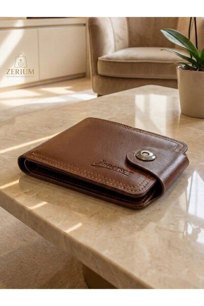ZERİUM PU Deri Erkek Cüzdan - Taba Renk Klasik Çıtçıtlı Kartlık (Classic Tan)