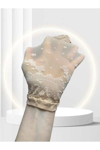 İntive Lingerie Milla Lace Patterned 15 Den Feminine Cute Sock - Tan/Vanilla