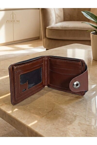 ZERİUM PU Deri Erkek Cüzdan - Taba Renk Klasik Çıtçıtlı Kartlık (Classic Tan)