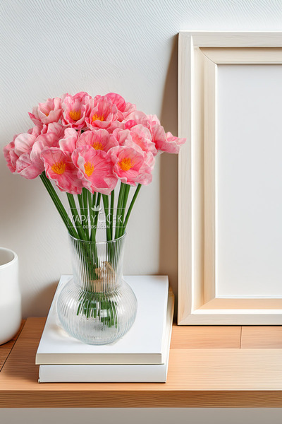 Yapay Çiçek Deposu باقة زهور صناعية مكونة من 8 زهور جبلية رطبة مقاس 33 سم بال...