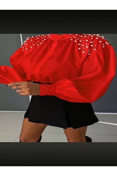 OEM Sheer shirt with decorative pearls on the shoulders - Relaxed cut