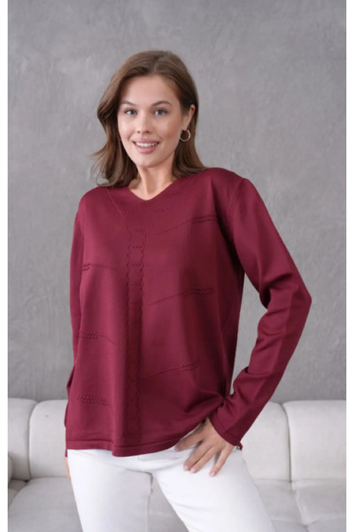 Nacar Triko Genç Anne Mevsimlik V Yaka Kazak