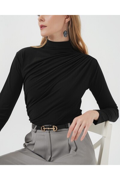 Modamorfo 925 Drawstring Detailed Sandy Blouse - Black