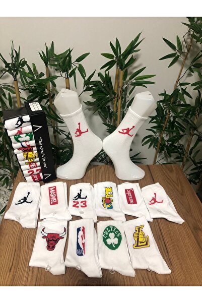 AyganStore 10 Çift Basketbol Karakter Desenli Renkli Unisex Kolej Çorap Seti