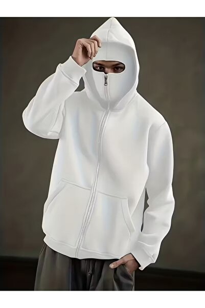 LOTS MODA Kar Maskeli Ninja Unisex Sweatshirt Hırka 3iplik kalın polar