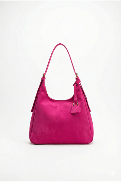 KISCHE Women's Shoulder Bag Suede Fuchsia Casual Lined Zippered Adjustable Charmlı Women's Bag Lisa