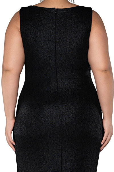 Arden Plus Size Long Mermaid Evening Dress, Glittering Boat Neck, Slit Junior Evening Dress, Invitations, Wedding, 44-50