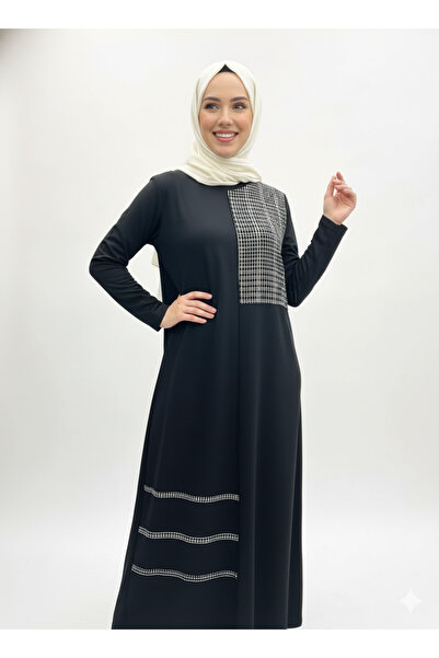 CELTMODA Women's Woven Detail Long Hijab Dress - Black Ll
