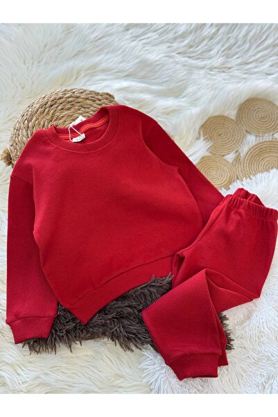 NOBLEKIDS Flexible Ribbed Burgundy Children's Set – Sweatshirt & Bottoms, 18 Months–6 Years