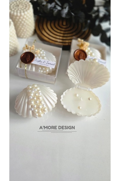 AmoreDesign Nişan Hediyelik Kutulu İstiridye Mum | 10 Adet