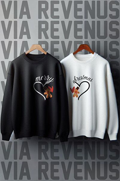 Vordevia Cookie New Year Christmas Printed Crew Neck 3 Thread Ş Fleece-Lined Lover Combination Sweatshirt
