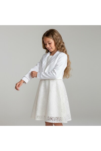 FESSHERA KİDS Girls' Dress with Lace Bolero Jacket Stylish Design Cotton Evening Dress Set