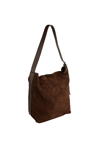 AZZURA Geantă Margot 100% piele întoarsă - Maro ciocolatiu