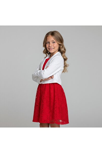 FESSHERA KİDS Girls' Dress with Lace Bolero Jacket Stylish Design Cotton Evening Dress Set