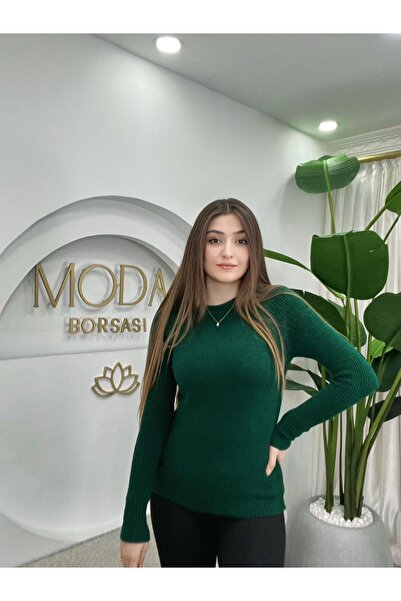 MODA BORSASI Tricotat subțire pentru femei, verde, cu mânecă lungă, L materia...