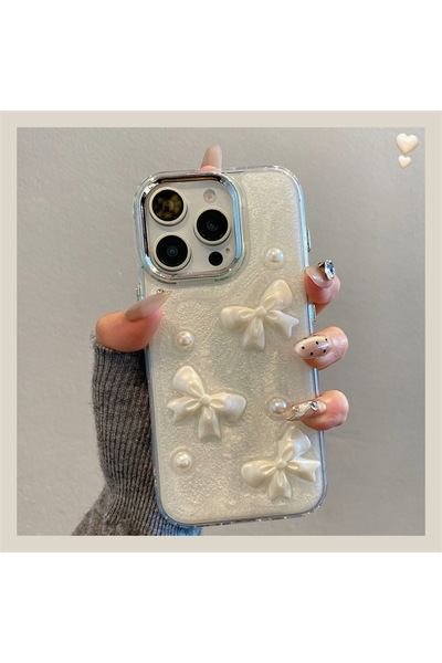 OSG iPhone 16 Pro Max Compatible 3D Bow Pattern Embossed Camera Protection Frame Protruding Premium Case