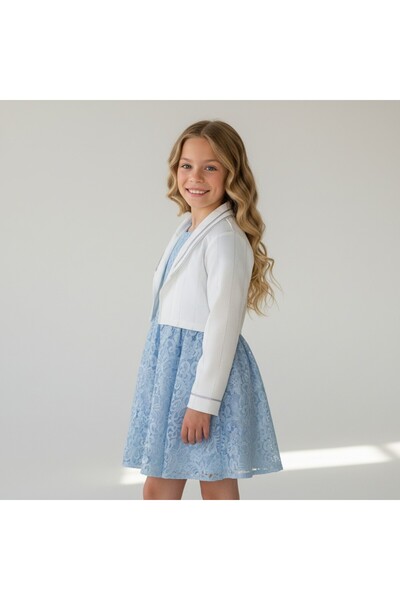 FESSHERA KİDS Girls' Dress with Lace Bolero Jacket Stylish Design Cotton Evening Dress Set