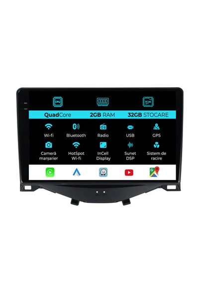 NavStore Navigatie Peugeot 10/Citroen C1/Toyota Aygo (2014 - 2022), 9Inch, 2G...