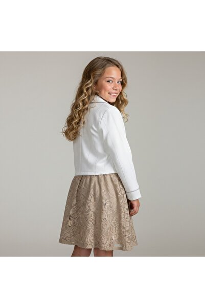 FESSHERA KİDS Κοριτσίστικο φόρεμα με δαντέλα μπολερό και σακάκι Κομψό σχέδιο βαμβακερό βραδινό φόρεμα