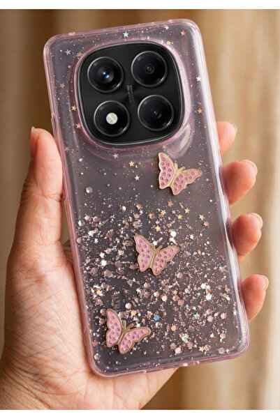 Rivor Xiaomi Redmi Note 14 Pro Plus+ Kılıf Kamera Çıkıntılı Simli Kelebek Kab...