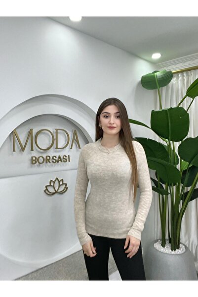 MODA BORSASI Tricotat subțire pentru femei, bej deschis, cu mânecă lungă L ma...