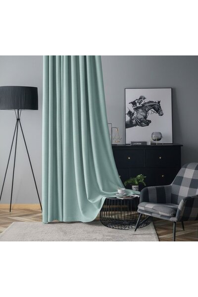 mis home ev tekstil Soft Kadife Fon Perde 90 cm Sık Pile Su Yeşili