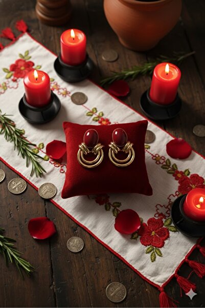 Dorvina Brass Gold Color Vintage Women's Earrings with Burgundy Stone, Does Not Tarnish |   Stylish and Durable Jewelry, Accessory