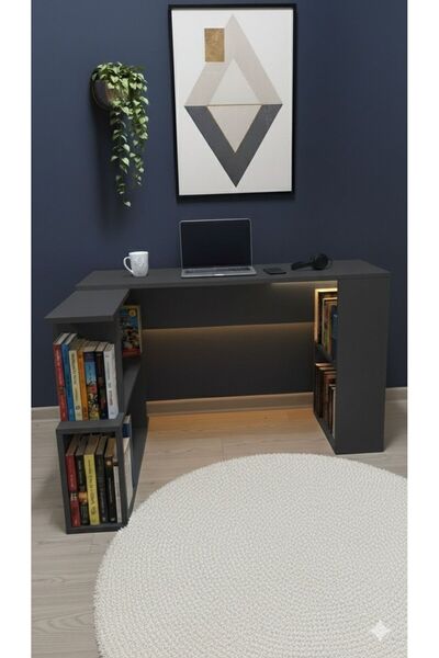 CGN MOBİLYA ÇINAR özel tasarım fonksiyonel raflı kitaplıklı ofis çocuk şık çalışma masası ANTRASİT
