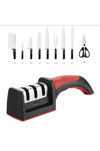 OEM Professional Knife and Scissor Sharpener, 3 Stages, Ergonomic, Anti-Slip, Red/Black