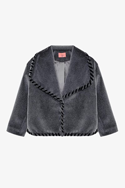 Quzu Nakış Detaylı Kadın Kürk Ceket CKT01333 Gri