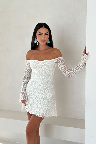 MİROR Women's White Lace Detailed Mini Dress